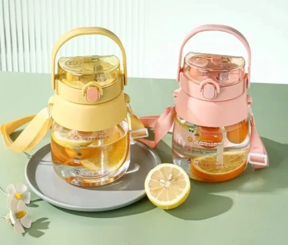 Shotay ST-6642 Sarı Hippo Tritan 1050ML Tritan Saplı Matara - Resim 4