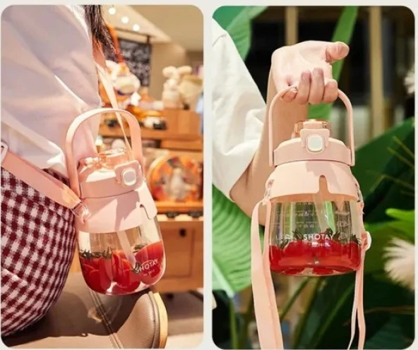 Shotay ST-6642 Sarı Hippo Tritan 1050ML Tritan Saplı Matara - Resim 6