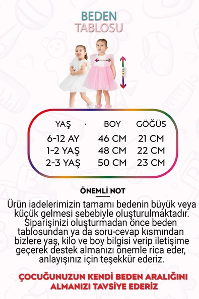 Bebek Kız Çocuk Doğum Günü Parti Düğün Elbise Tüllü Tütü Astarlı Çocuk Giyim Bebek Giyim Kız Bebek ELBYTULFIRFIR - 3