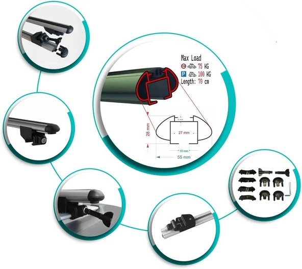 NİKEN Araç üstü ara atkı tavan barı bagaj ayakları taşıyıcı 110cm yapışık tavan çıtaları için brace - 2