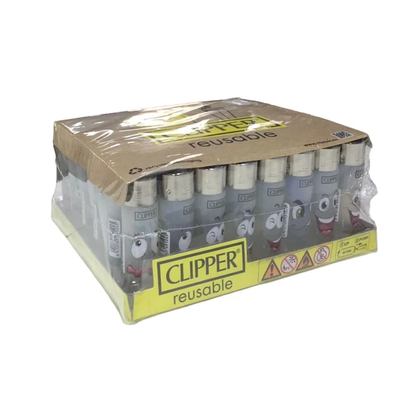 Clipper Pocket Emoji Desenli Taşlı Şeffaf Çakmak 48 Adet 7058 - 2