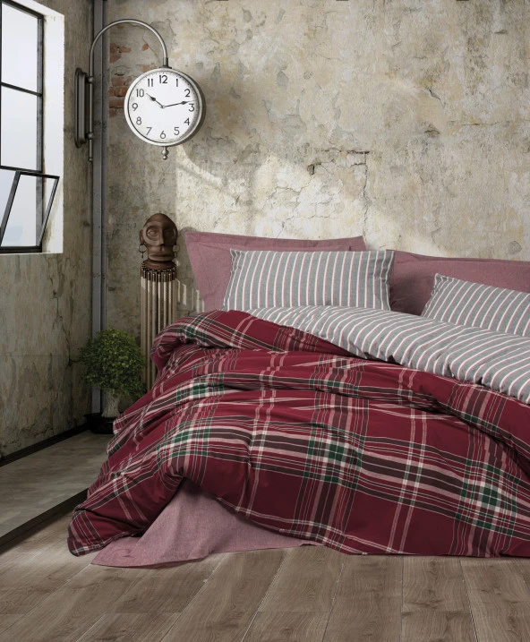 Cotton Box Natureforce Çift Kişilik Nevresim Takımı Pledd Bordo ürün görseli 1