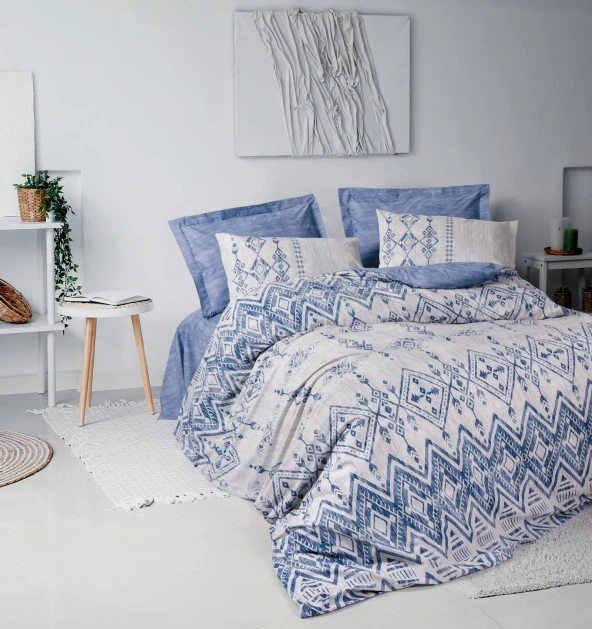Cotton Box Ethnic Çift Kişilik Nevresim Takımı Cleo Mavi ürün görseli 1