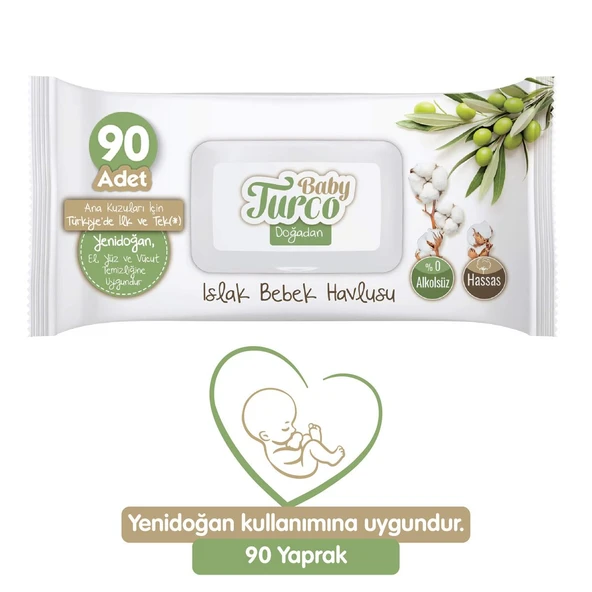 Baby Turco Islak Havlu Mendil Yenidoğan 90 Yaprak Doğadan Plastik Kapaklı Tekli Pk - 2