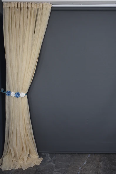 KETEN SİMLİ MODEL GOLD RENK TEK KANAT Hazır dikilmiş Pileli Fon Perde 300*260 cm - Resim 8