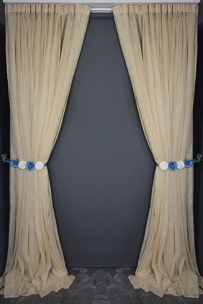 KETEN SİMLİ MODEL GOLD RENK TEK KANAT Hazır dikilmiş Pileli Fon Perde 300*260 cm - Resim 10