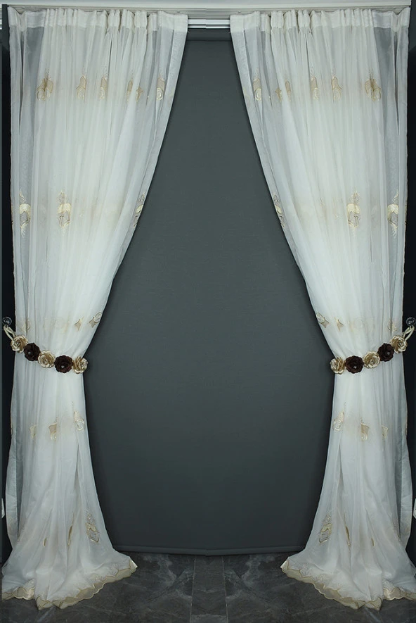 BRODE TAÇ KIRIK BEYAZ RENK TEK KANAT Hazır dikilmiş Pileli Fon Perde 300*260 cm - Resim 7