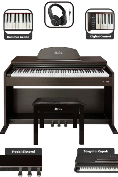 Midex PLX-190SR Gül Ağacı Dijital Piyano 88 Tuşlu Hammer Action ve Tuş Hassasiyeti ürün görseli 1