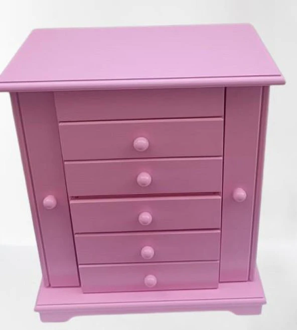 Hobi Dekoratif 90377 Takı Şifonyer 5Çekmece Parlak Pembe Lake Boya El Yapım - 2