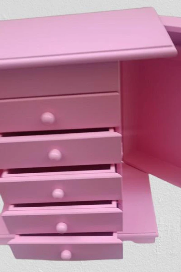 Hobi Dekoratif 90377 Takı Şifonyer 5Çekmece Parlak Pembe Lake Boya El Yapım - 3