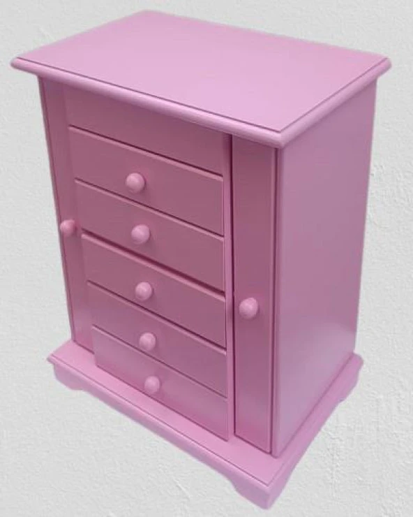 Hobi Dekoratif 90377 Takı Şifonyer 5Çekmece Parlak Pembe Lake Boya El Yapım - 5