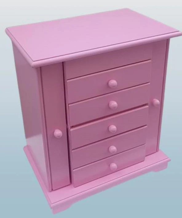 Hobi Dekoratif 90377 Takı Şifonyer 5Çekmece Parlak Pembe Lake Boya El Yapım - 8