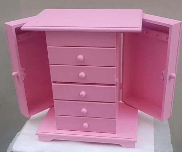 Hobi Dekoratif 90377 Takı Şifonyer 5Çekmece Parlak Pembe Lake Boya El Yapım - 10