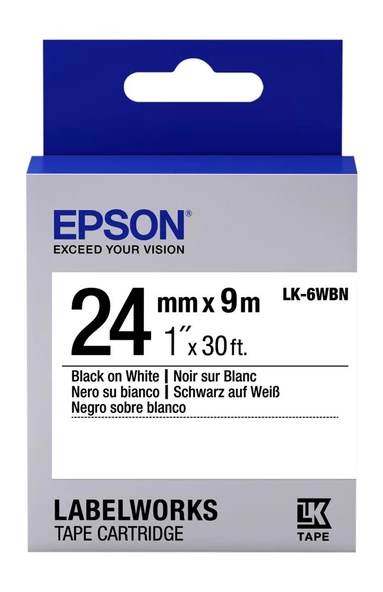 Epson LK-6WBVN Vinil Beyaz Üzeri Siyah 24mm 7Metre Etiket