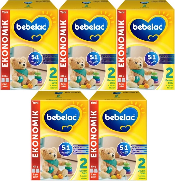 Bebelac 800GR No:2 Devam Sütü (6-12 Ay) (5 Li Set)