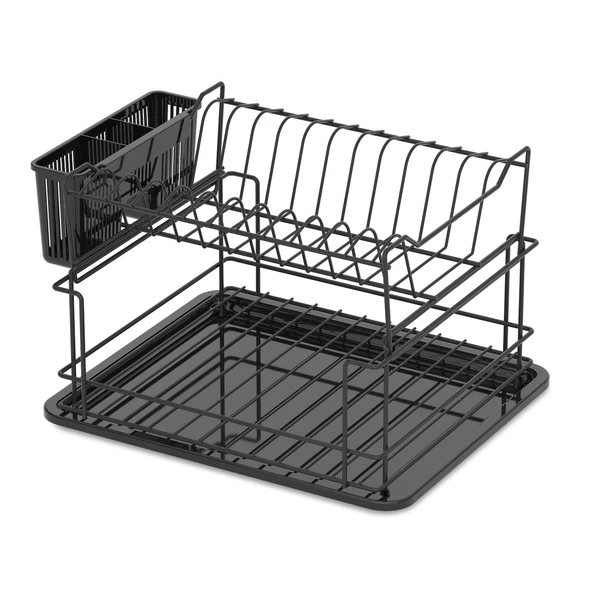 TEKNOTEL İKİ KATLI MODÜLER TABAKLIK BULAŞIKLIK MAT SİYAH KB010 - 3