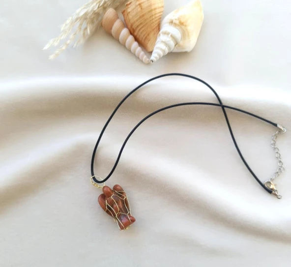 Kolye Melek Doğal Taş Mavi Goldstone El İşi Tel Sarma Tasarım Çakra Charm Takı Kadın Kız Örgü - 3