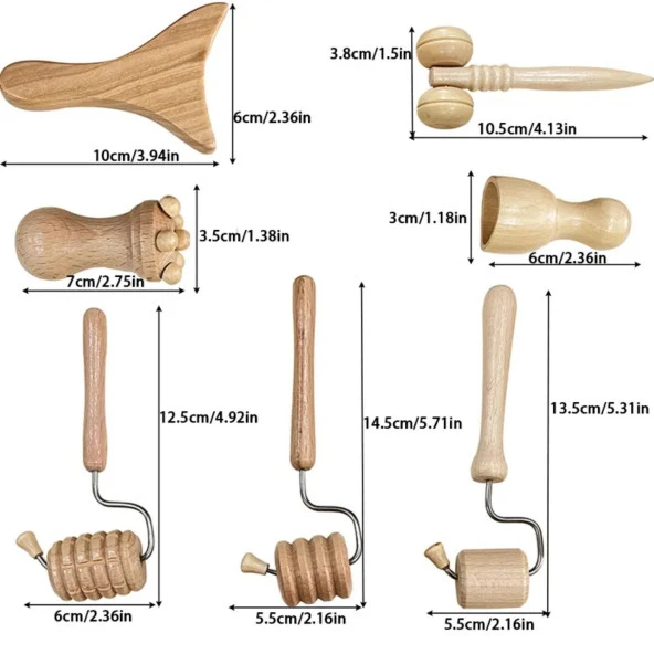 Mini Ahşap Yüz Masaj Aparatı & Madero Terapi Guasha 7'li Set - 2