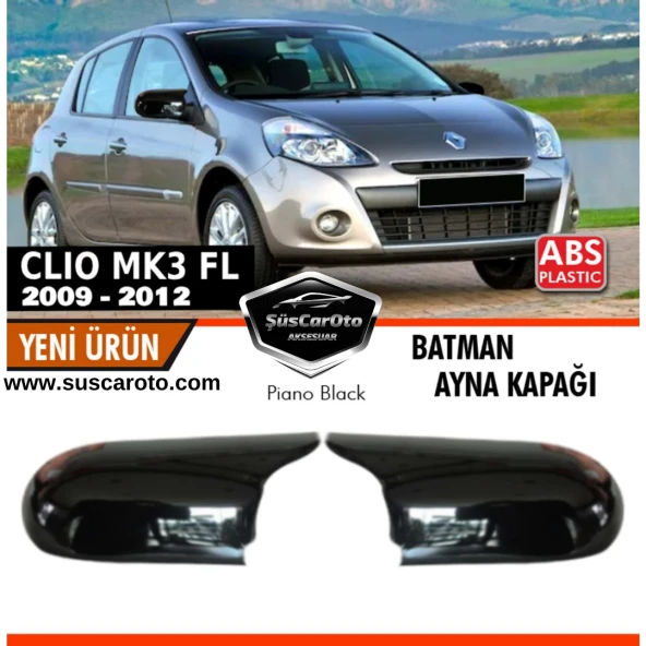 Renault Clio 3 FL 2009-2012 Makyajlı Kasa Uyumlu Batman Yarasa Ayna Kapağı Piano Black ABS Plastik ürün görseli 1