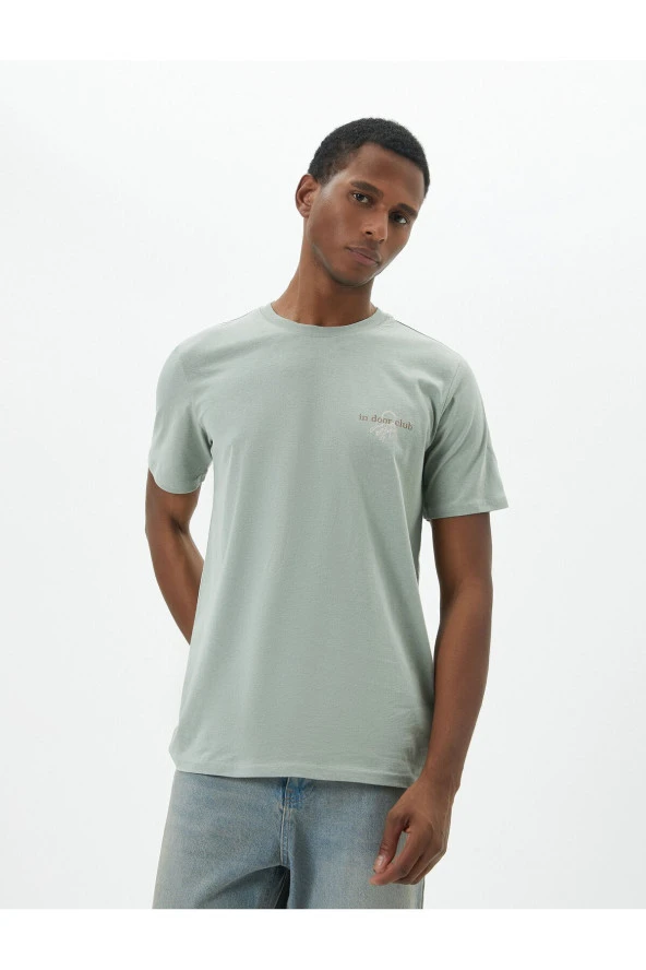 Slogan Baskılı Tişört Slim Fit Bisiklet Yaka Kısa Kollu Pamuklu ürün görseli 1