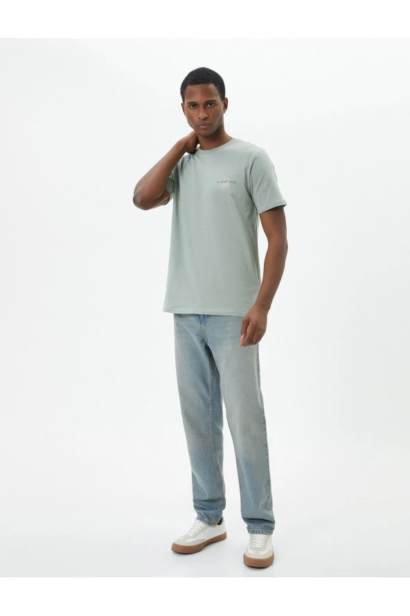 Slogan Baskılı Tişört Slim Fit Bisiklet Yaka Kısa Kollu Pamuklu - Resim 2