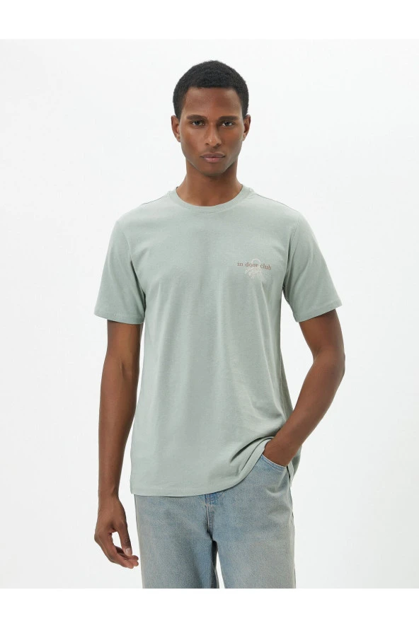 Slogan Baskılı Tişört Slim Fit Bisiklet Yaka Kısa Kollu Pamuklu - Resim 3