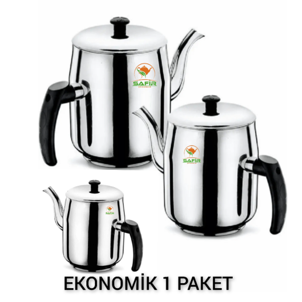 Ulutaş Bakalit Sap Kahveci Demlik No 3 , Çay kazanı çelik kahveci demliği 3 Adet A++ SAFİR ÇAY KAZANLARI - 2