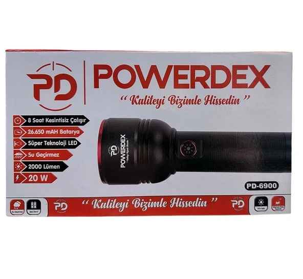 Powerdex PD-6900 Zoomlu Şarjlı El Feneri 20W 2000 Lümen - 18