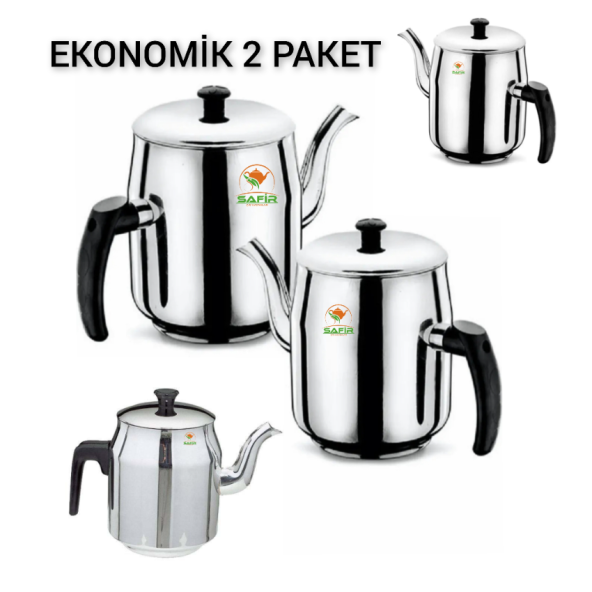 Ulutaş Bakalit Sap Kahveci Demlik No 3 , Çay kazanı çelik kahveci demliği 4 Adet A++ SAFİR ÇAY KAZANLARI - 2