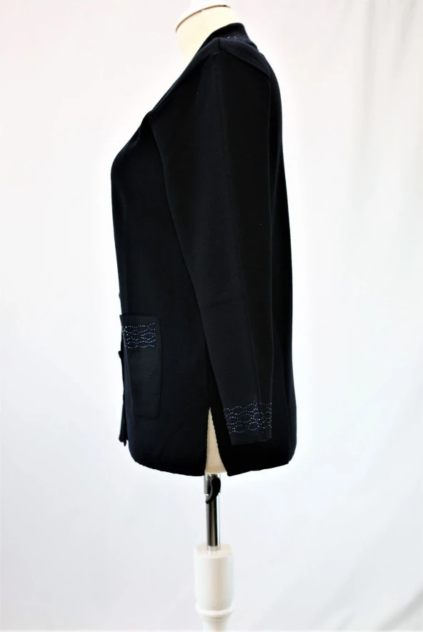 2530 Taş Detaylı Düğmeli Çelik Örgü Triko Hırka