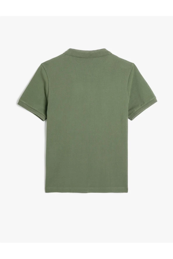 Polo Yaka Tişört Slim Fit Düğmeli Kısa Kollu - Resim 2