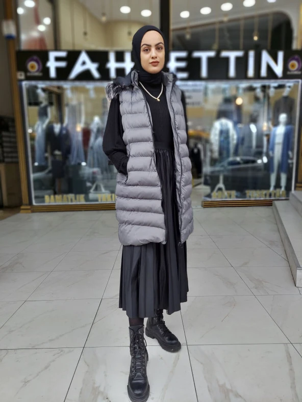 8900 Çıkarılabilir Kapüşonlu Şişme Uzun Yelek - 3