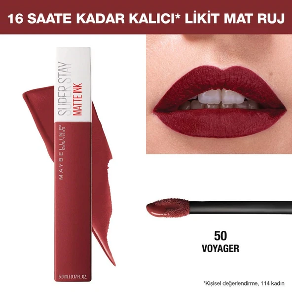 Maybelline New York Super Stay Matte Ink Likit Mat Ruj, 50 Voyager, Bordo, 5 ml - 4