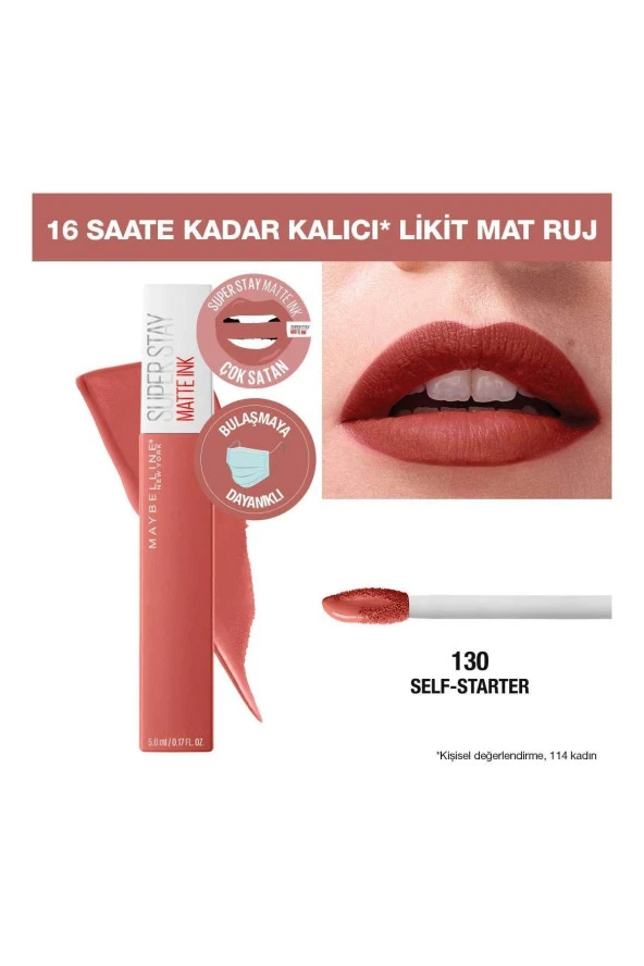 Maybelline New York Super Stay Matte Ink Likit Mat Ruj - 130 Self-Starter - Nude/Kahve