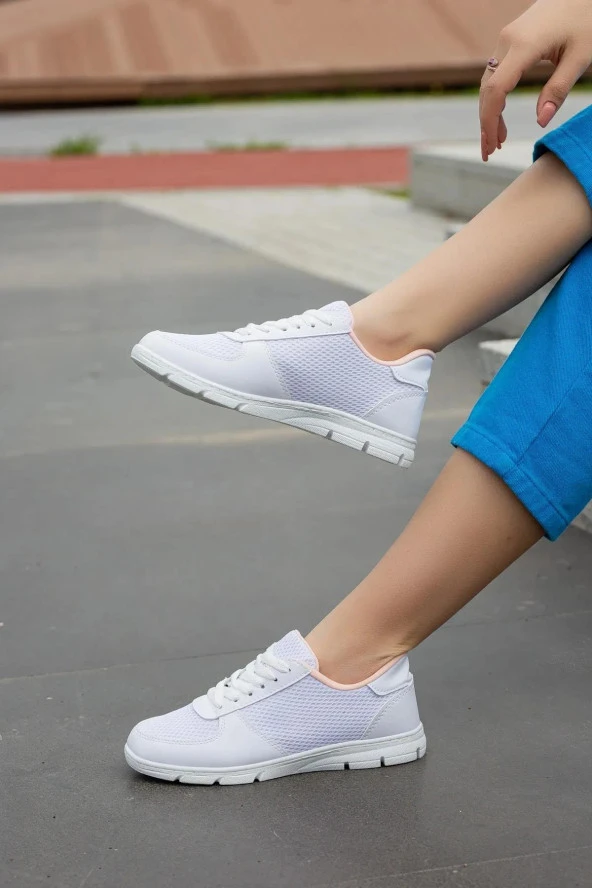 Kadın Sneaker Fileli Hava Alan Düz Bağcıklı Terletmez Rahat Konforlu Günlük Yürüyüş Spor Ayakkabı