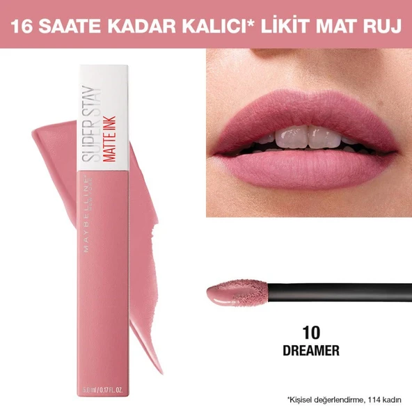 Maybelline New York Super Stay Matte Ink Likit Mat Ruj, 10 Dreamer, Pembe, 5 ml - 4
