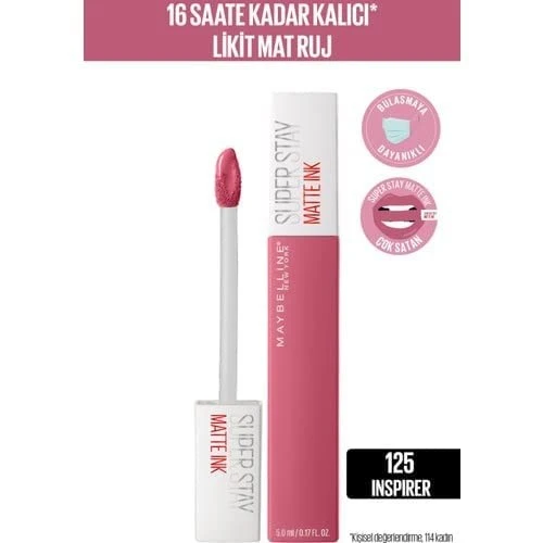 Maybelline New York Super Stay Matte Ink Likit Mat Ruj, 125 Inspirer, Pembe, 5 ml - 2