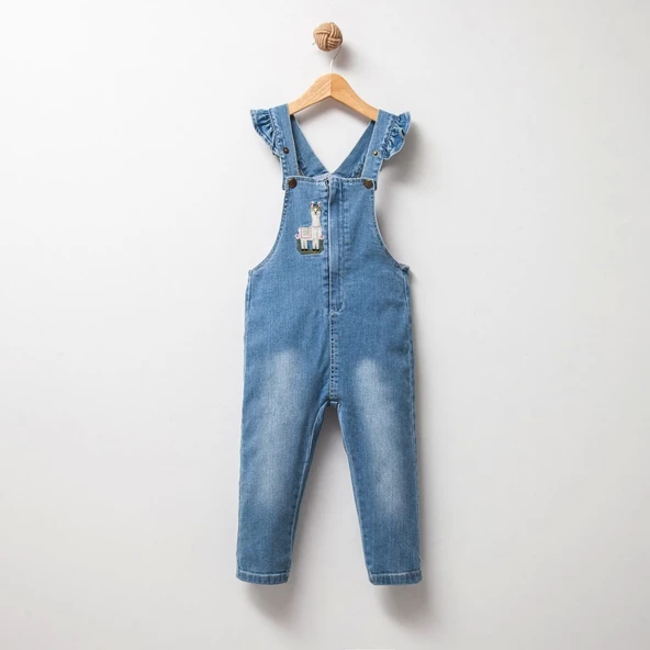 Jolbaby Fırfır Detaylı Kot Jean Denim Bahçıvan Salopet Kız Bebek Çocuk Tulum