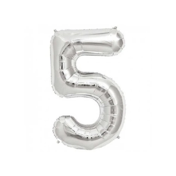 5 Rakam Gümüş Folyo Balon 40 inc 100 cm ürün görseli