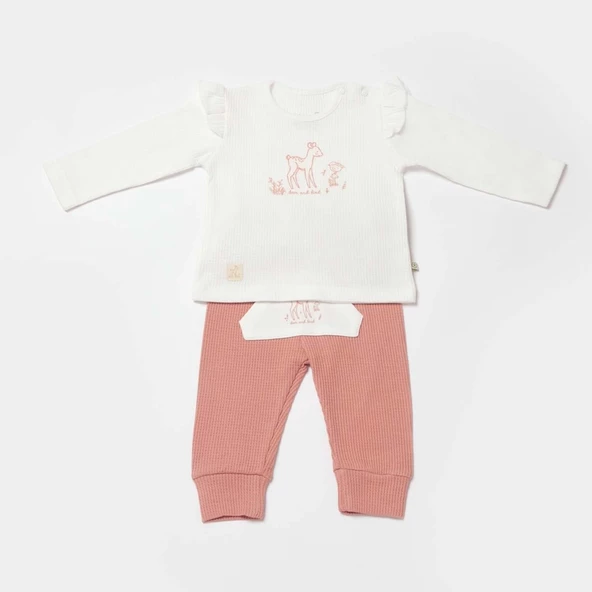 Bibaby Biorganic Waffle Deer And Bird 2'Li Bebek Takım 59783 Ekru Gül Kurusu