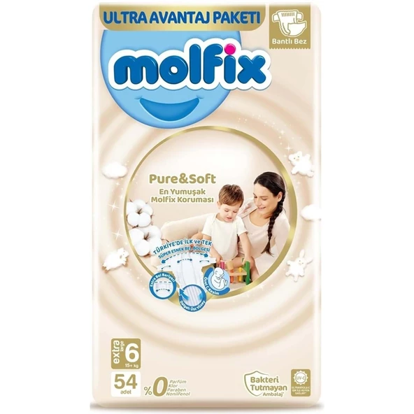 Molfix PureSoft Bebek Bezi Ultra Avantaj Paketi 6 Beden 15+ Kg 54 Adet