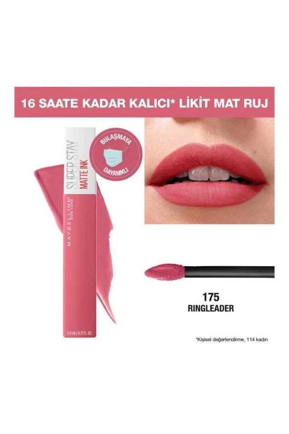 Maybelline New York Süper Stay Matte Ink Likit Mat Ruj 175 Ringleade 5 ML - 6