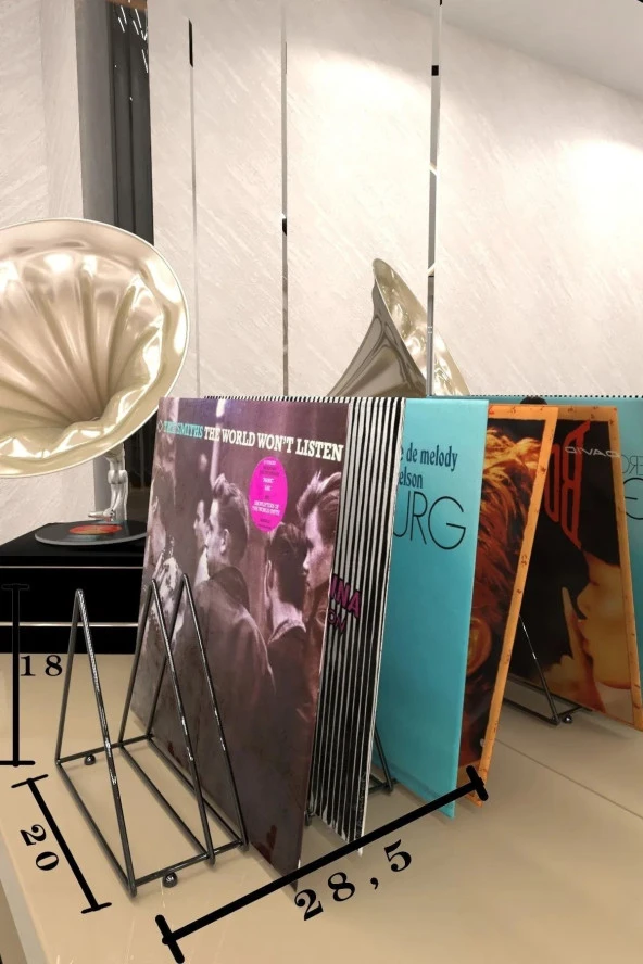 9 Bölmeli Üçgen Metal Kitaplık Organizer Masa Üstü Dergilik Plaklık Gazetelik Düzenleyici - 4