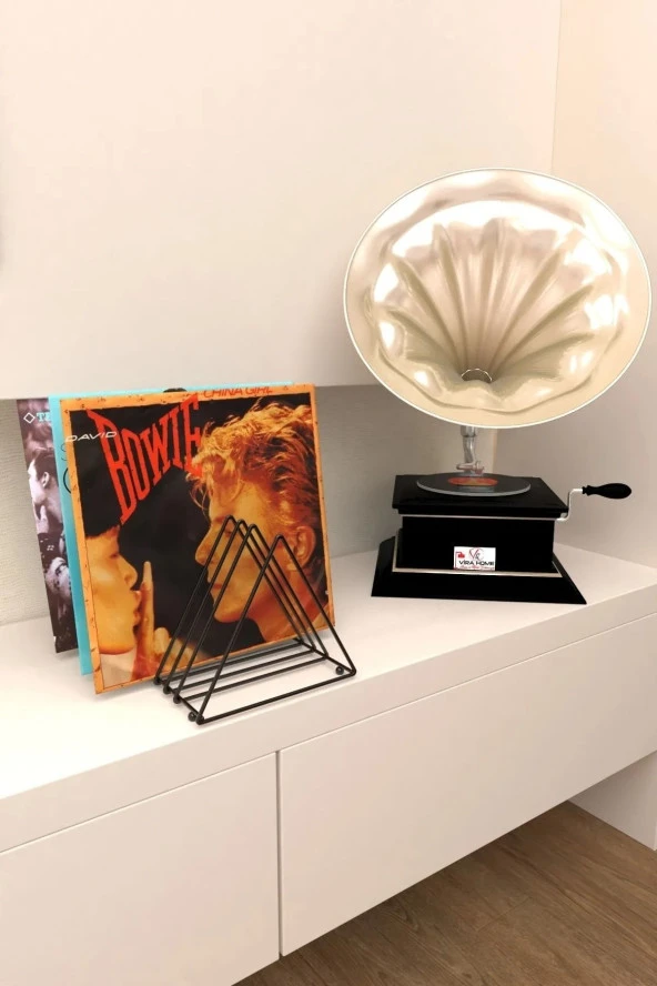 9 Bölmeli Üçgen Metal Kitaplık Organizer Masa Üstü Dergilik Plaklık Gazetelik Düzenleyici - 6