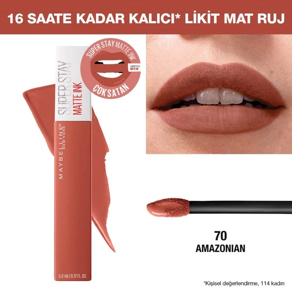 Maybelline New York Super Stay Matte Ink Likit Mat Ruj, 70 Amazonian, Kahverengi, 5 ml - 4