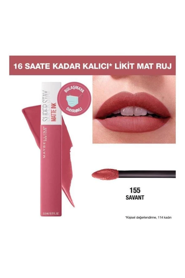 Maybelline New York Süper Stay Matte Ink Likit Mat Ruj 155 Sava 5 ML - 6