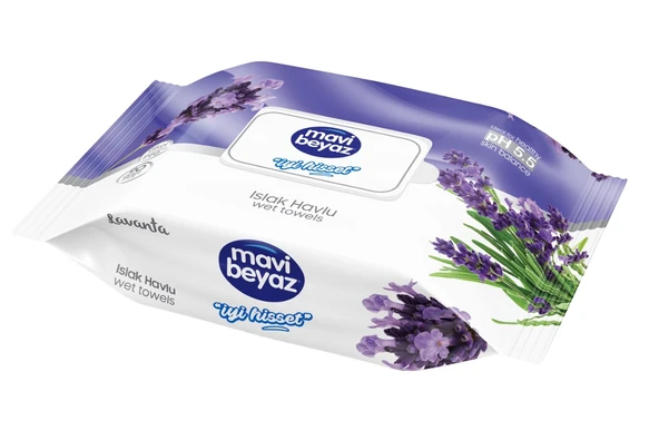 Mavi Beyaz Islak Havlu Mendil 90 Yaprak Lavanta 24 Lü Set 90 Yaprak Plastik Kapaklı (2160 Yaprak) - Resim 2