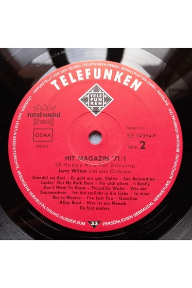 Jerry Wilton Und Sein Orchester* ?– Hit Magazin 71/1 (28 Happy Hits For Dancing) 33 lük plak - vinyl - 3