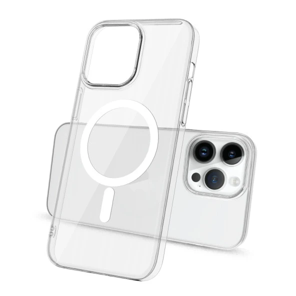 Vendas iPhone 14 Pro Max Kılıf Zore Wireless Şarj Özellikli Şeffaf Tek Kamera Çerçeveli Porto Kapak