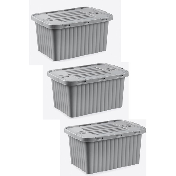 3 Adet 10 Litre Split Box Plastik Gri Saklama Kutusu - RNL-DNY20010GREY